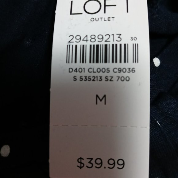 NWT LOFT Polk Dot SS Navy Blouse Soft Rayon - Picture 7 of 9